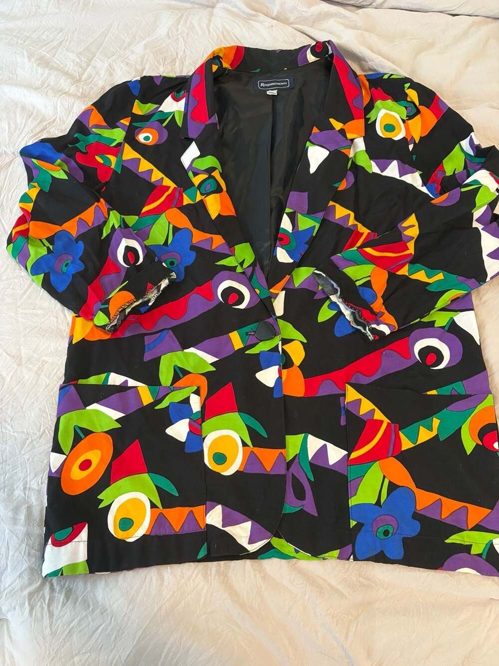 Requirements Notch Collar Allover Print Single Button Longline Blazer Size 12